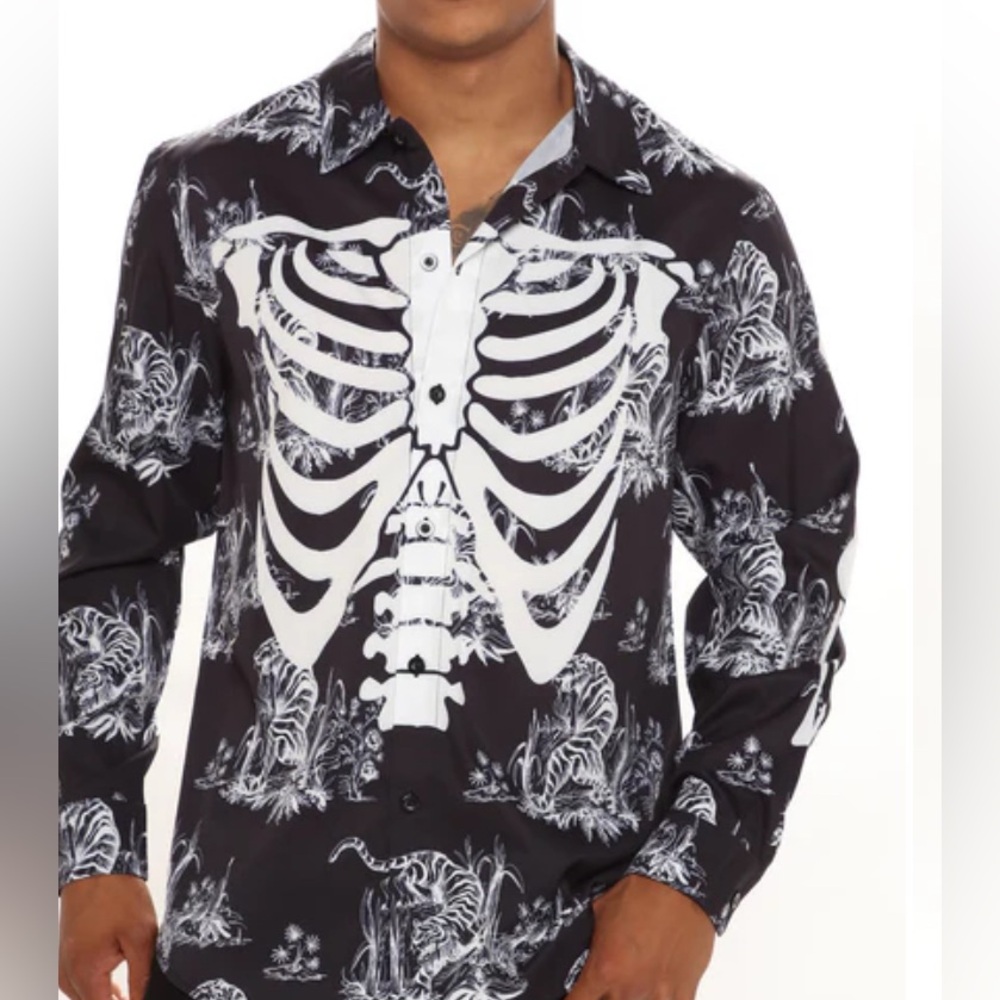 Novamen Mr. Savage Bones button up shirt. Size XXXL GUC - Picture 2 of 10